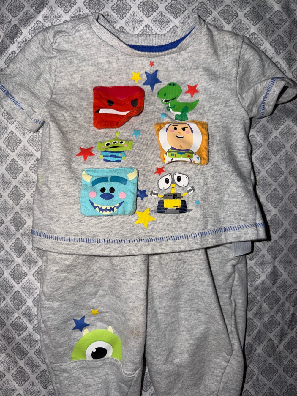 Kids Gray Character Set with Colorful Toy Prints
